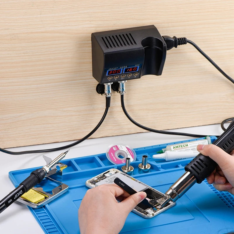 750W SMD Rework Soldering Station 2 in 1 Soldering Iron Hot Air Welding Station LCD Digital Display For BGA PCB IC Repair 8898