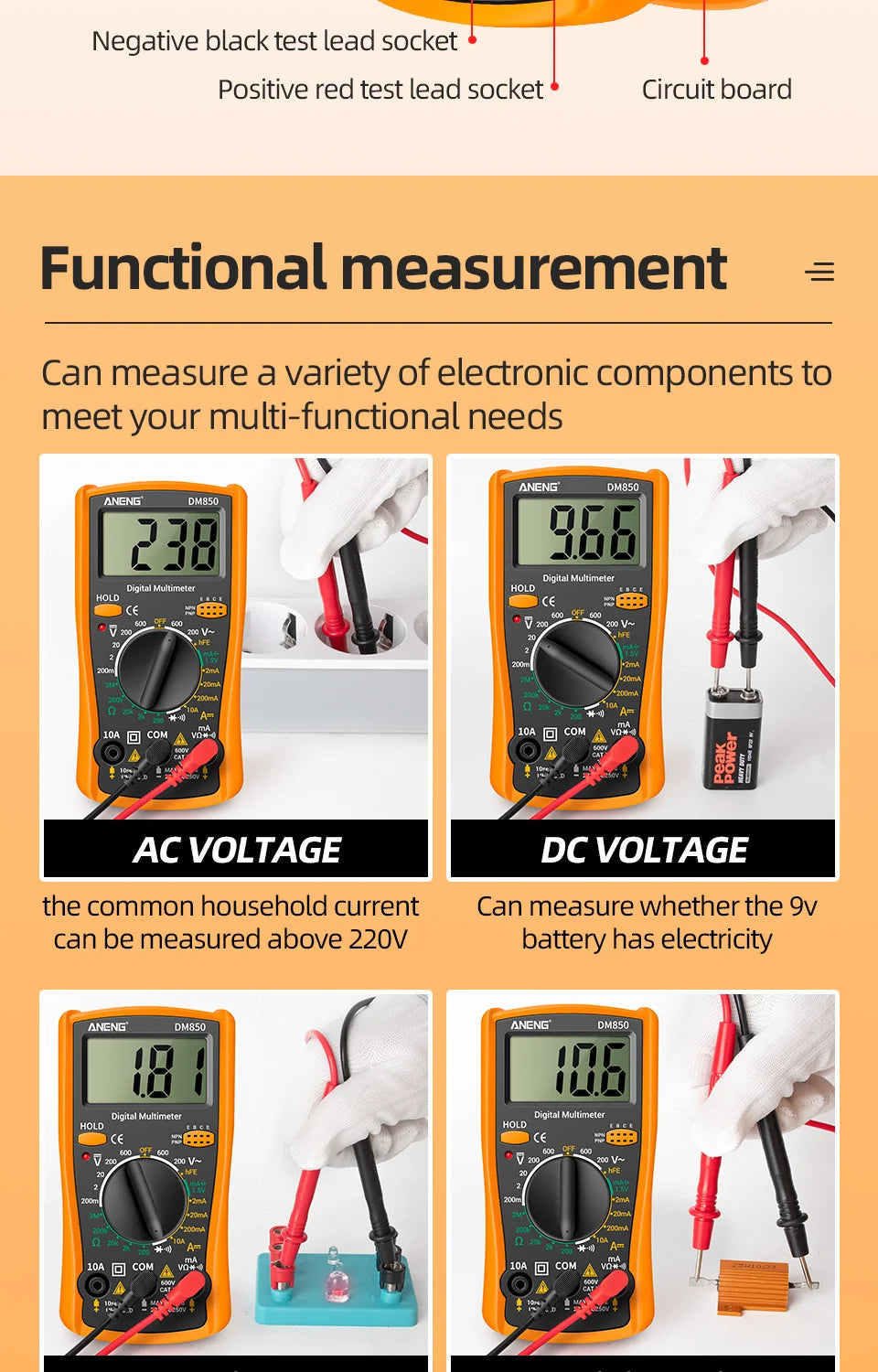 ANENG DM850 Digital Multimeter Automatic Professional 1999 Counts Auto AC/DC Votage Tester Ohm Current Ammeter Detector Tool