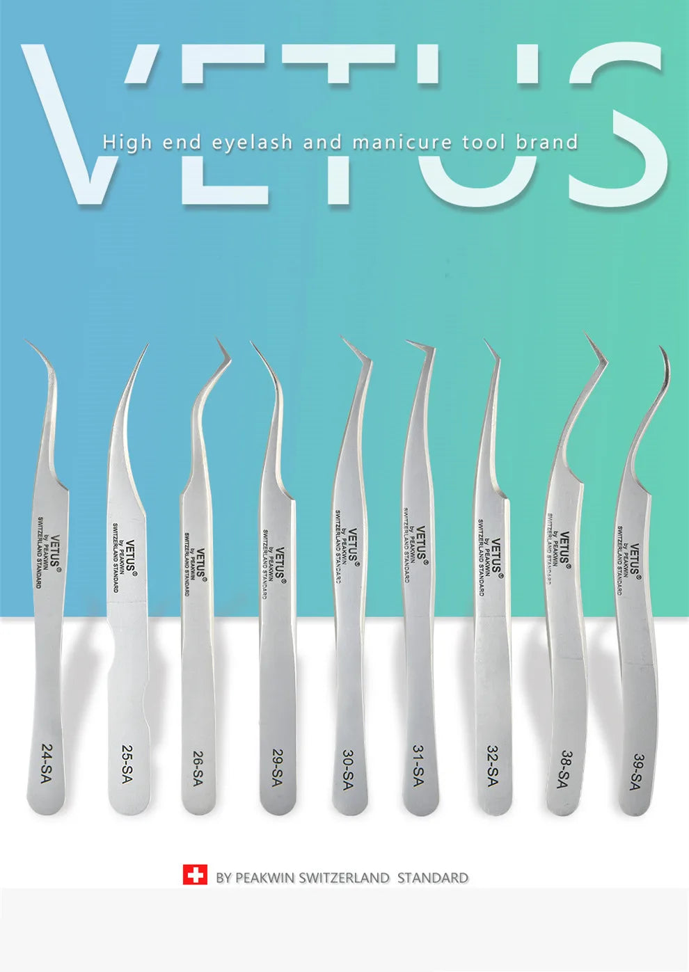 VETUS Original 32-SA Tweezers Hyperfine High Precision Non-magnetic Anti-acid Pincers Eyelashes Grafting Manicure ESD Forceps