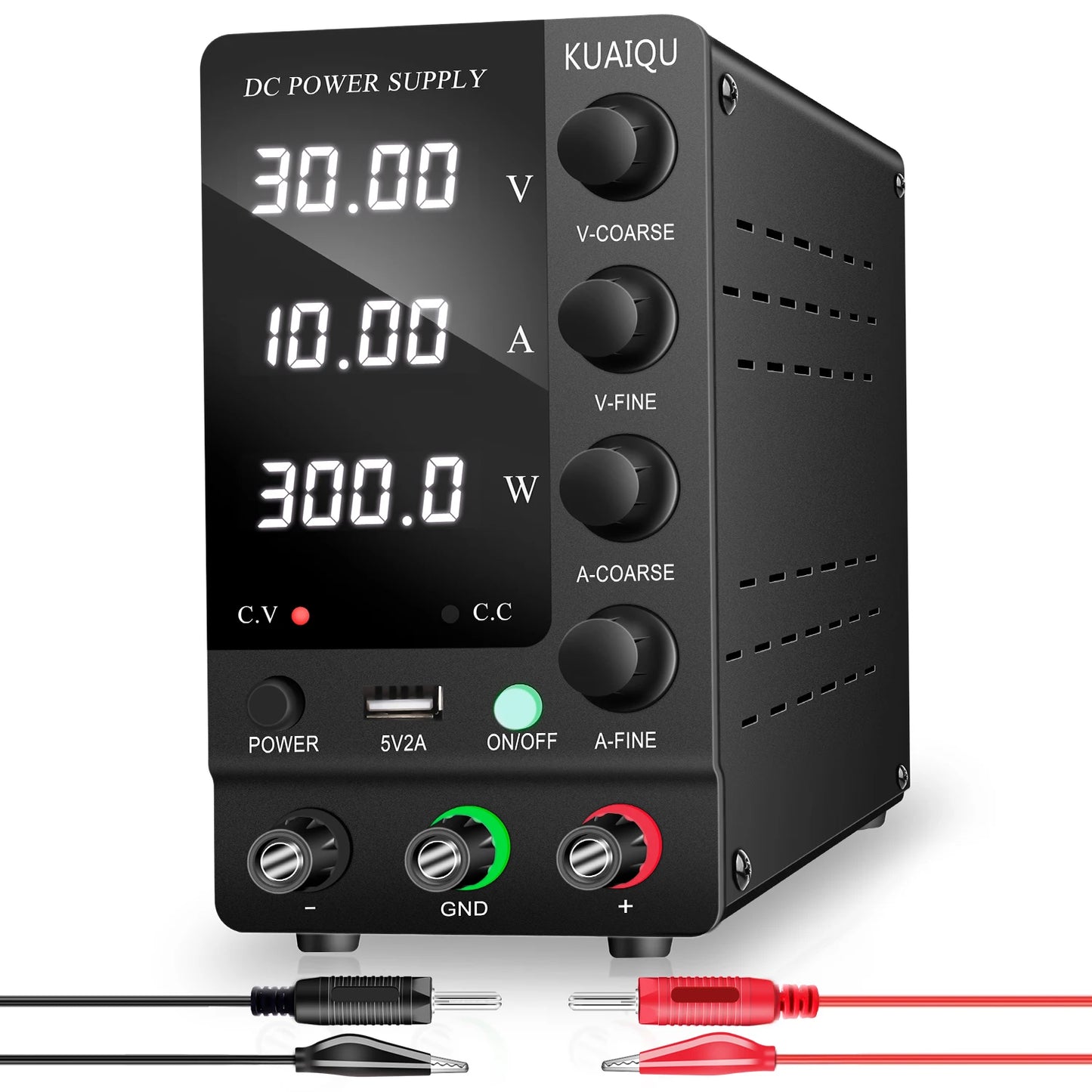 KUAIQU Adjustable Switching DC Power Supply 30V 10A 6A Lab Bench Power Supply 60V 5A 120V 3A Output Preset Current USB Interface