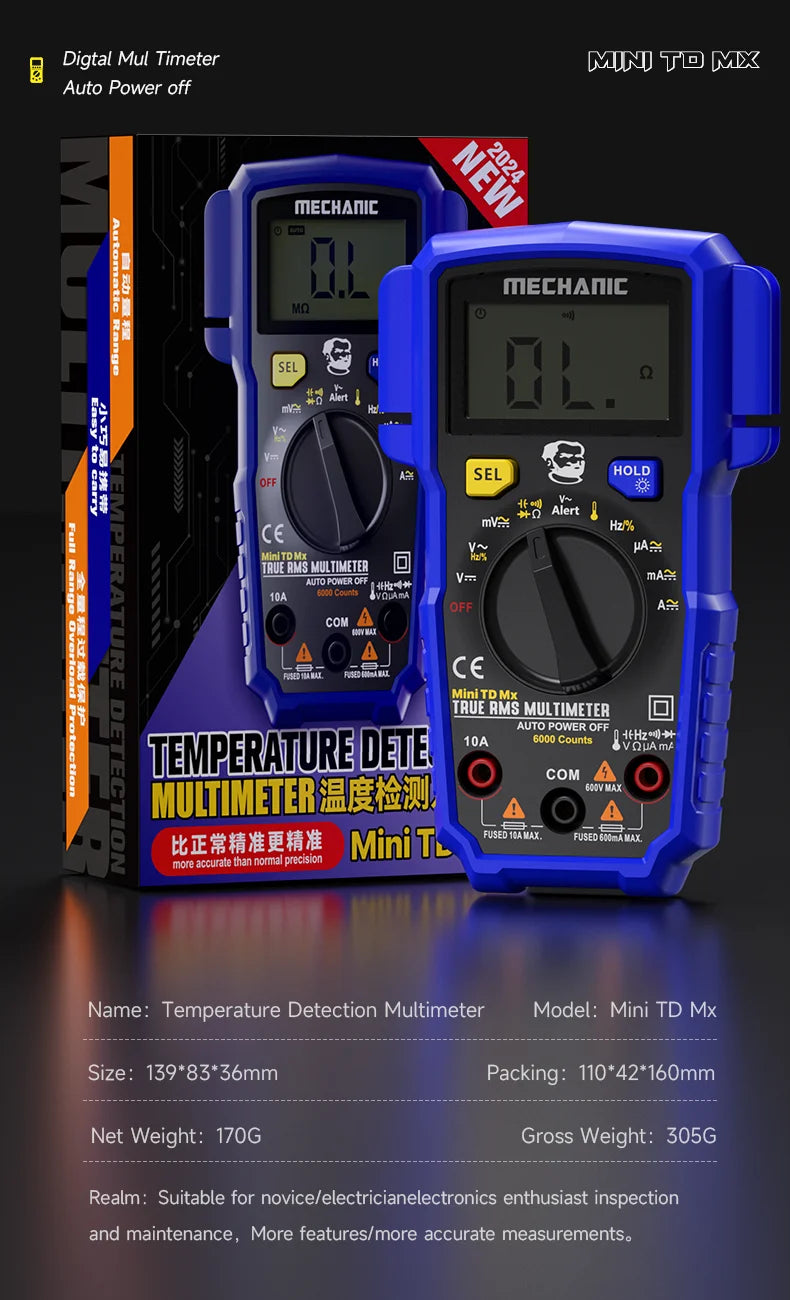 MECHANIC High-Precision Professional Digital Multimeter True RMS AC DC Voltage Capacitance Resistance Hz NCV Tester Current Tool