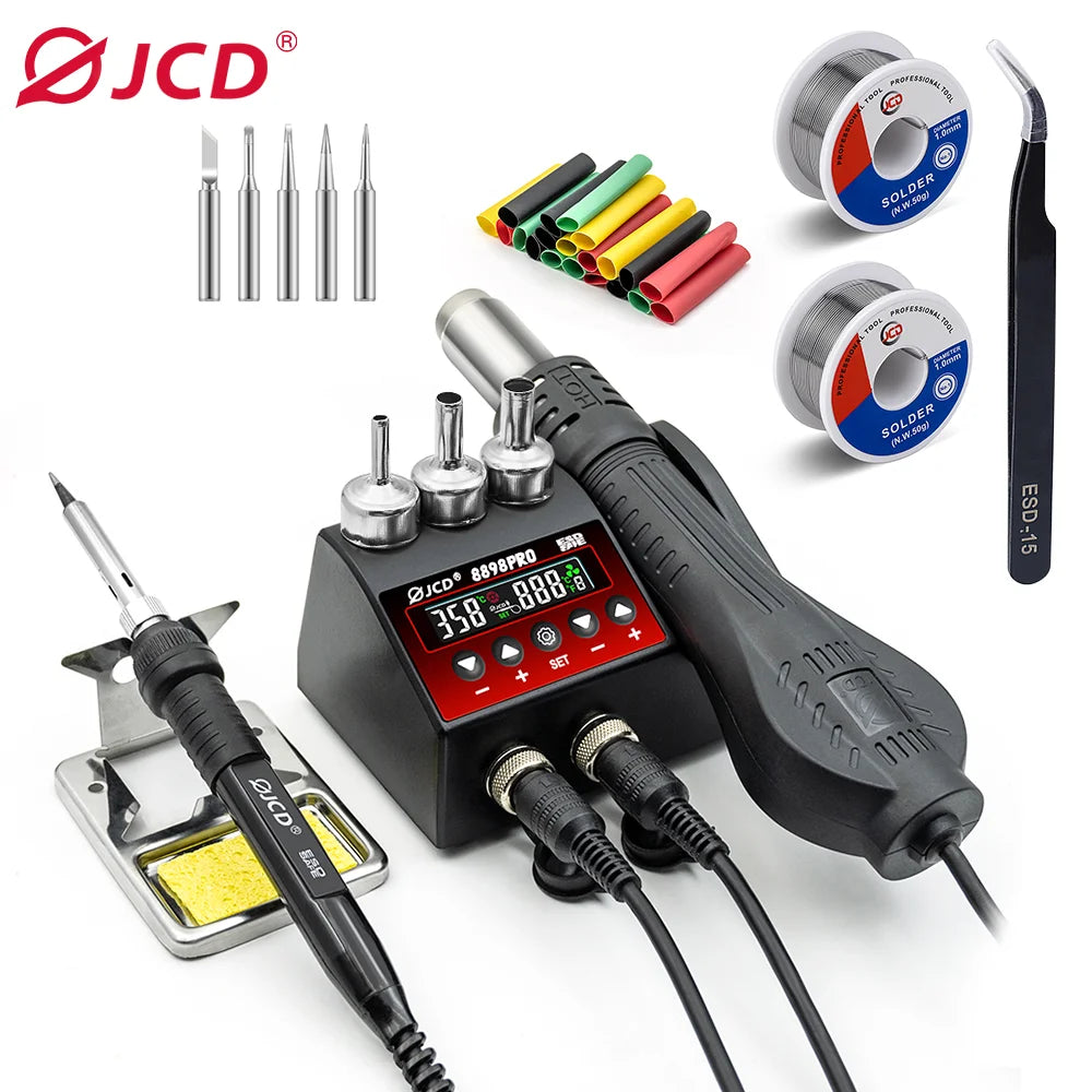 750W SMD Rework Soldering Station 2 in 1 Soldering Iron Hot Air Welding Station LCD Digital Display For BGA PCB IC Repair 8898