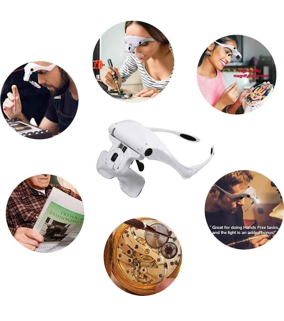 Hot Sell Magnifying Glass LED Light Head Loupe Jeweler Watch Bright Magnifier with 5 Lens