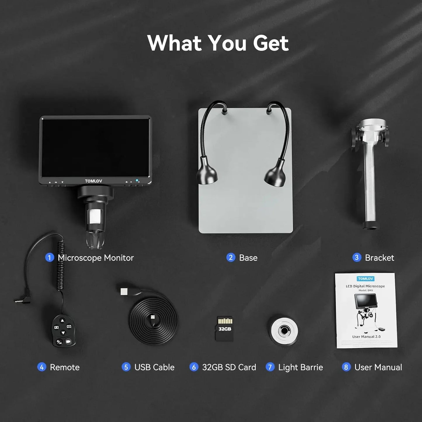 DM9 7" LCD Digital Microscope 1200X, 1080P Coin Microscope Magnifier 12MP Ultra-Precise Focusing Soldering Microscope