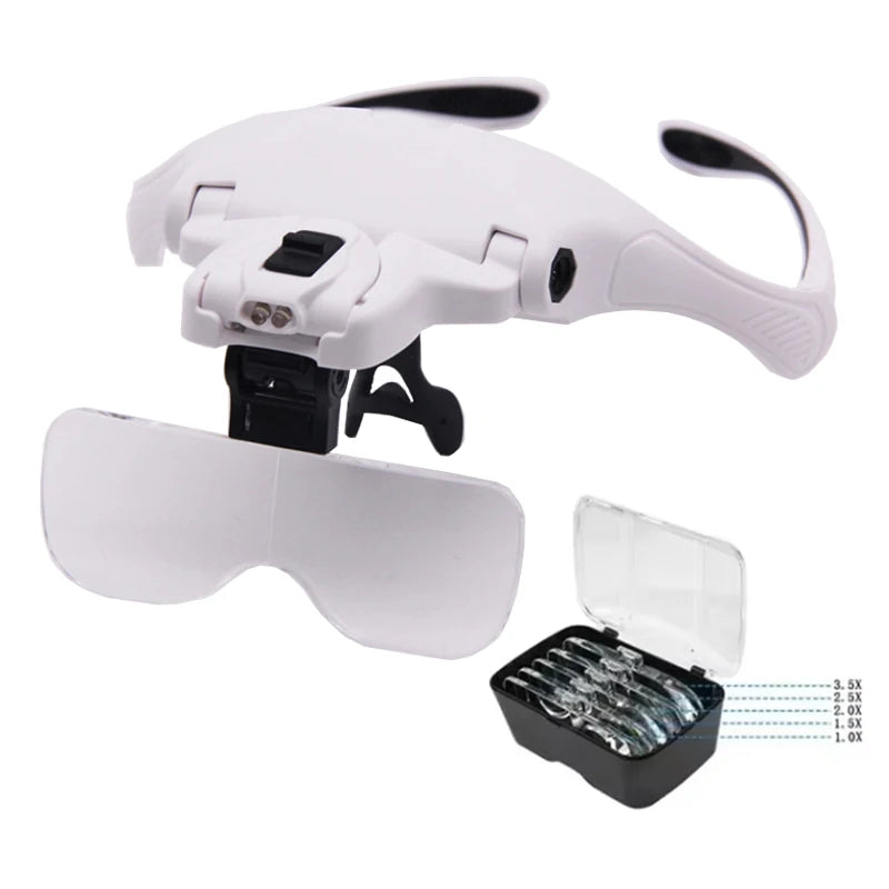 Hot Sell Magnifying Glass LED Light Head Loupe Jeweler Watch Bright Magnifier with 5 Lens