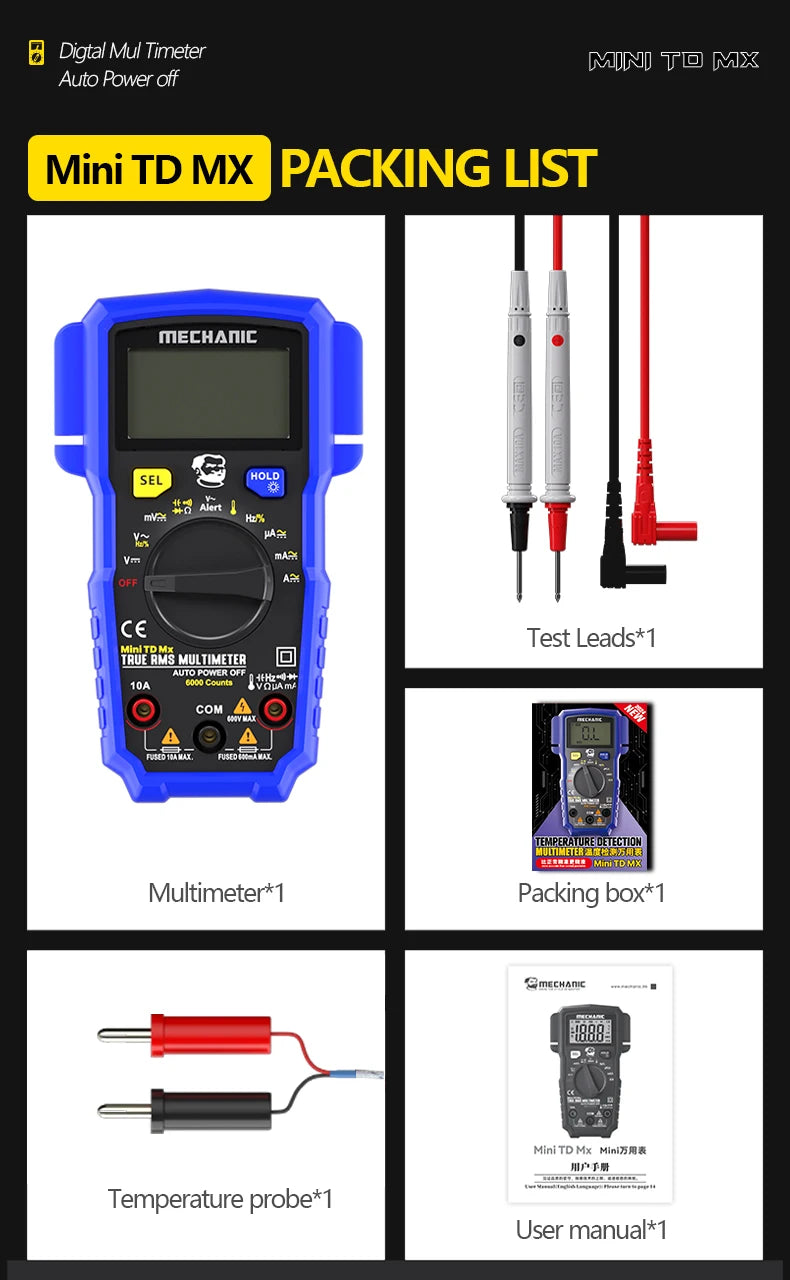 MECHANIC High-Precision Professional Digital Multimeter True RMS AC DC Voltage Capacitance Resistance Hz NCV Tester Current Tool