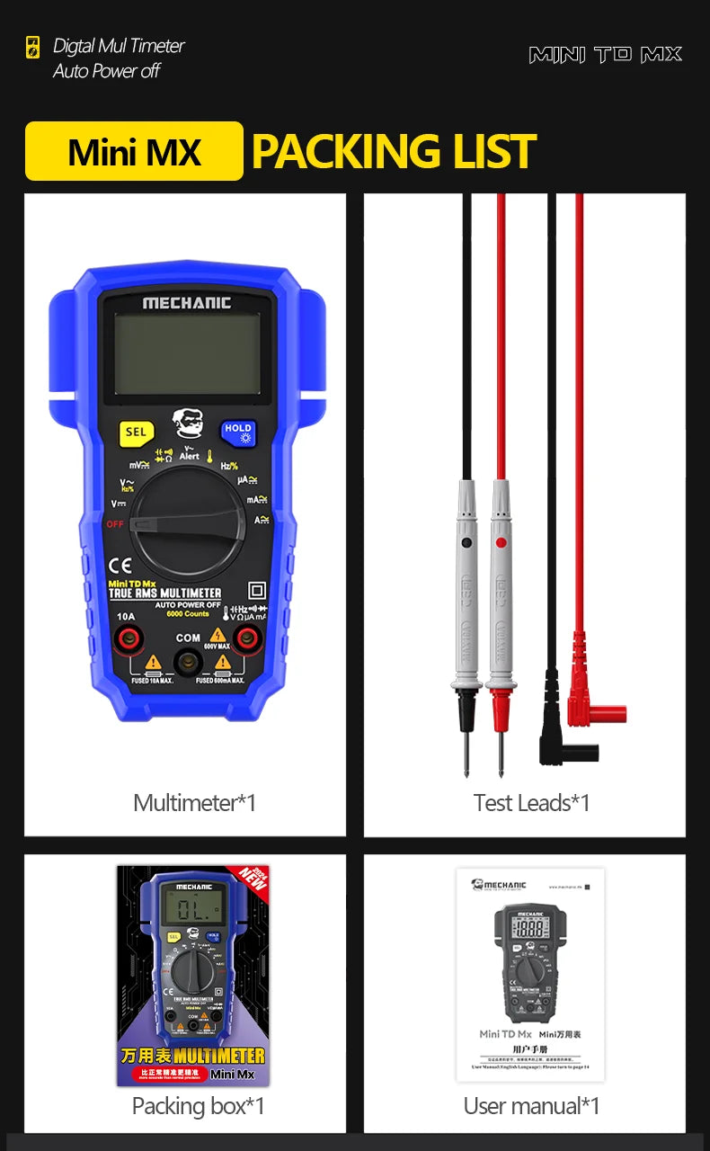 MECHANIC High-Precision Professional Digital Multimeter True RMS AC DC Voltage Capacitance Resistance Hz NCV Tester Current Tool