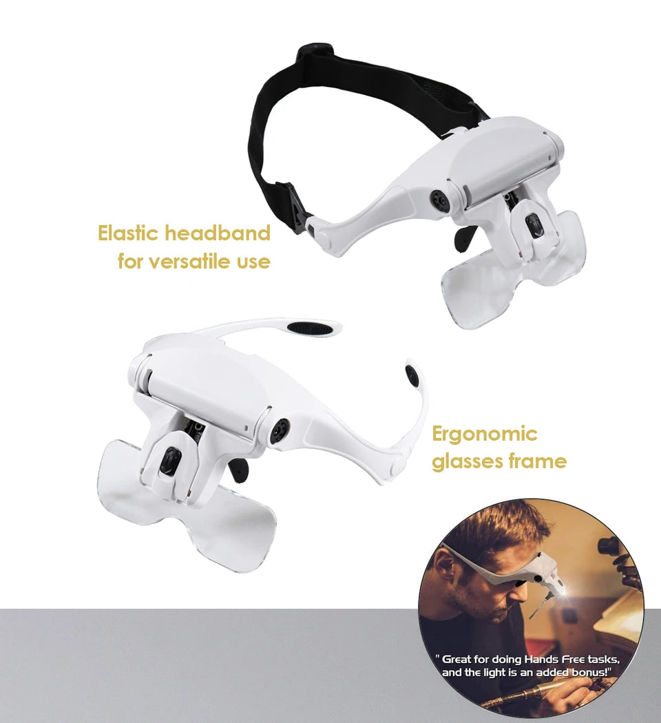 Hot Sell Magnifying Glass LED Light Head Loupe Jeweler Watch Bright Magnifier with 5 Lens