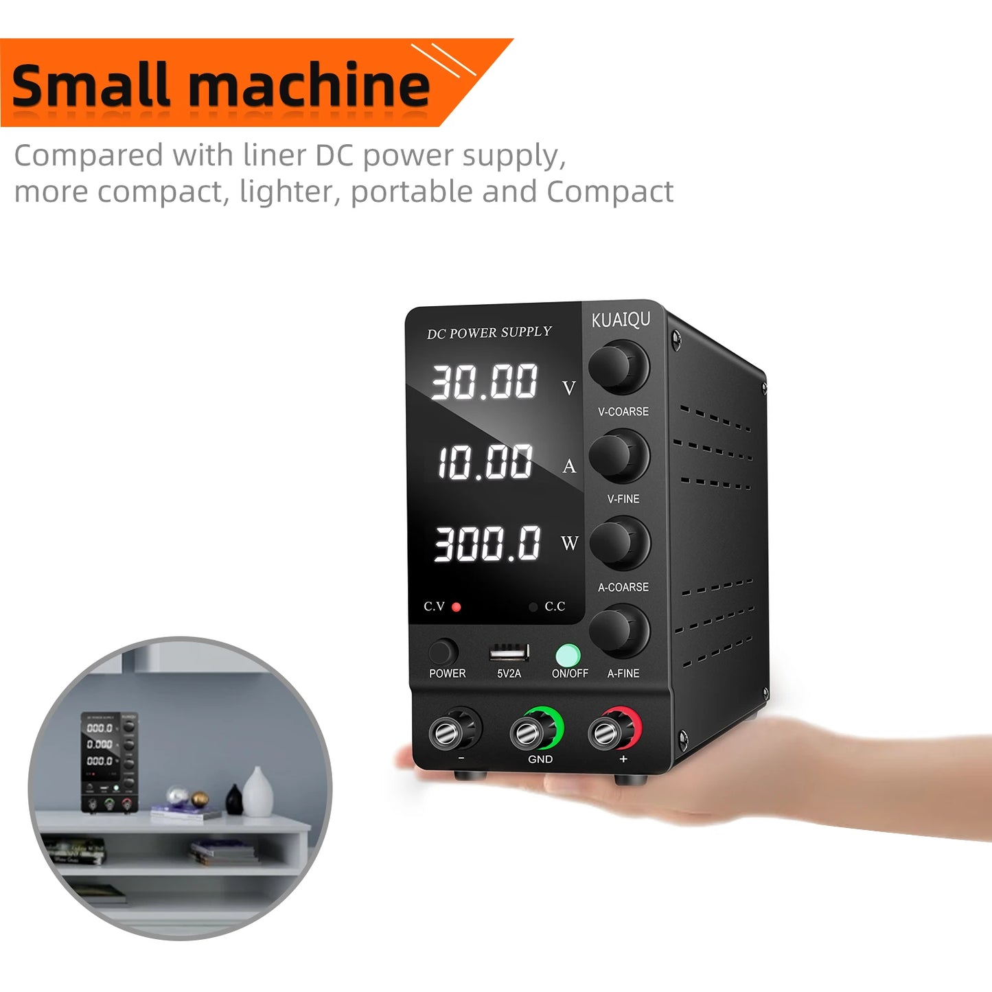 KUAIQU Adjustable Switching DC Power Supply 30V 10A 6A Lab Bench Power Supply 60V 5A 120V 3A Output Preset Current USB Interface