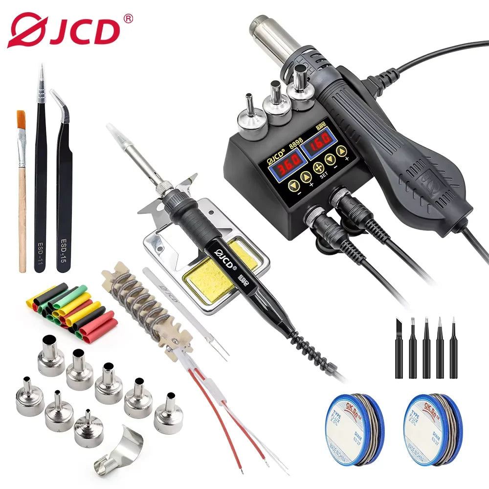 750W SMD Rework Soldering Station 2 in 1 Soldering Iron Hot Air Welding Station LCD Digital Display For BGA PCB IC Repair 8898