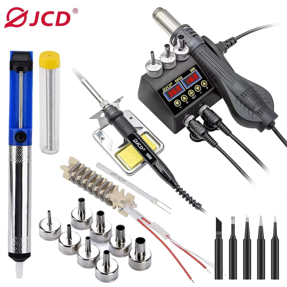 750W SMD Rework Soldering Station 2 in 1 Soldering Iron Hot Air Welding Station LCD Digital Display For BGA PCB IC Repair 8898