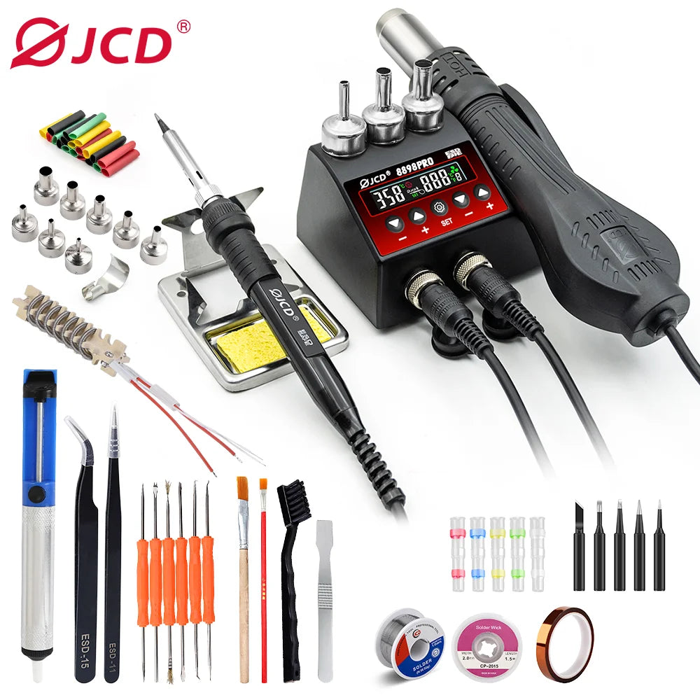 750W SMD Rework Soldering Station 2 in 1 Soldering Iron Hot Air Welding Station LCD Digital Display For BGA PCB IC Repair 8898