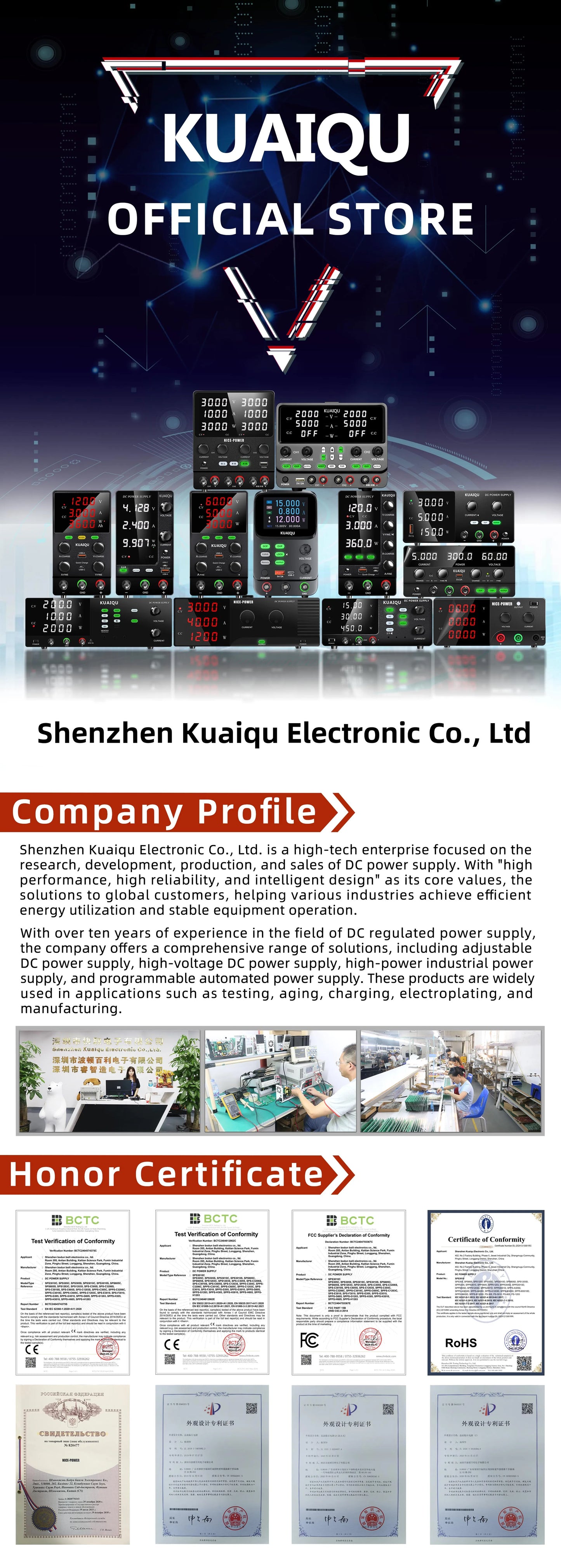 KUAIQU Adjustable Switching DC Power Supply 30V 10A 6A Lab Bench Power Supply 60V 5A 120V 3A Output Preset Current USB Interface