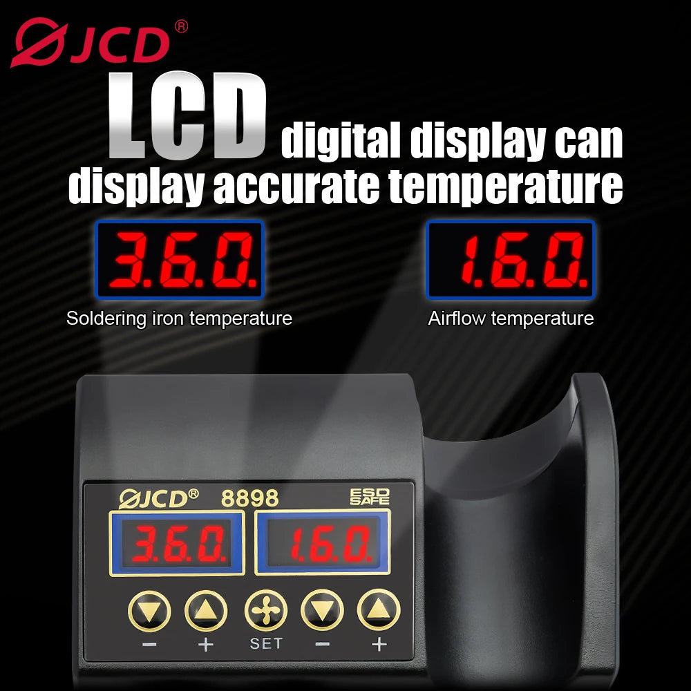 750W SMD Rework Soldering Station 2 in 1 Soldering Iron Hot Air Welding Station LCD Digital Display For BGA PCB IC Repair 8898