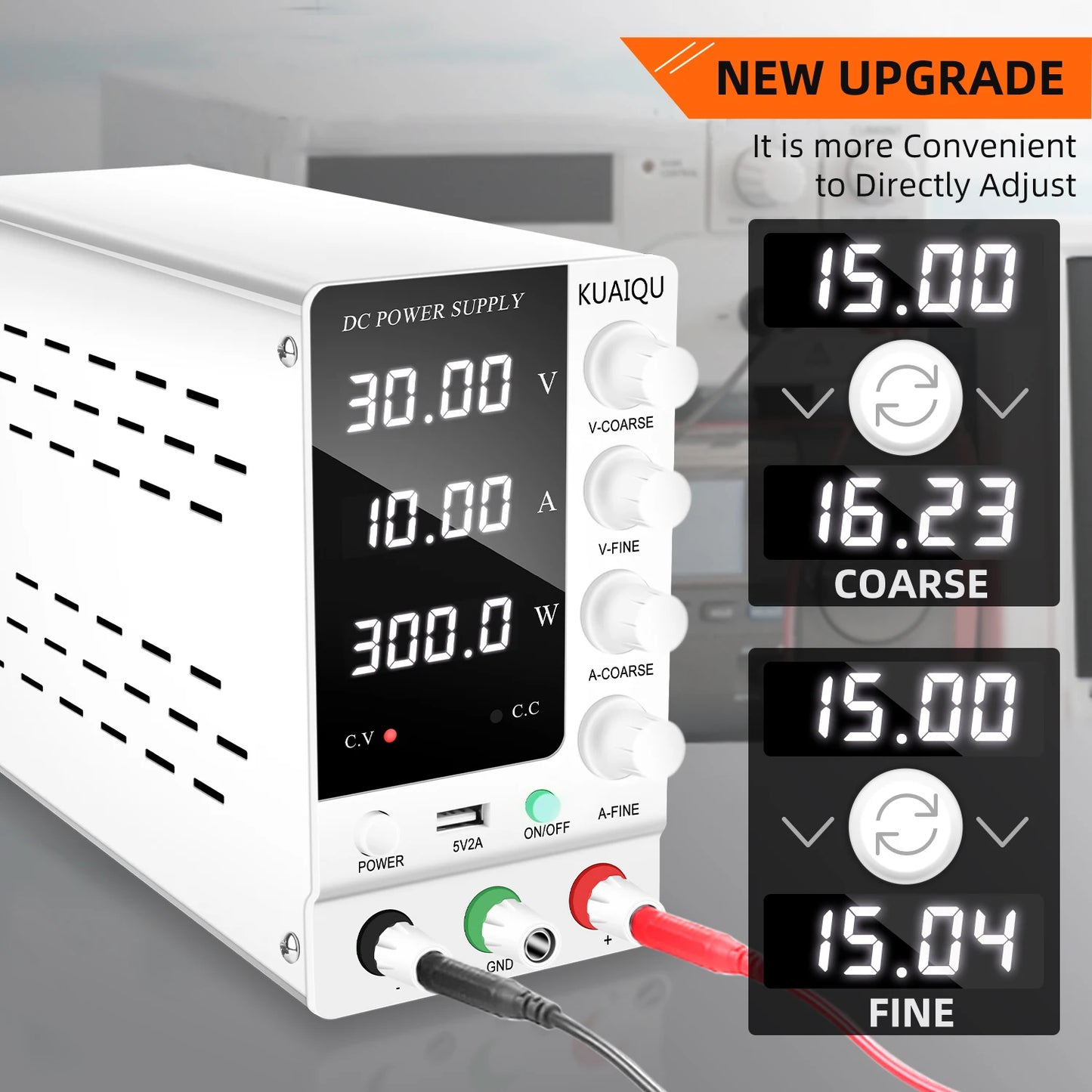 KUAIQU Adjustable Switching DC Power Supply 30V 10A 6A Lab Bench Power Supply 60V 5A 120V 3A Output Preset Current USB Interface