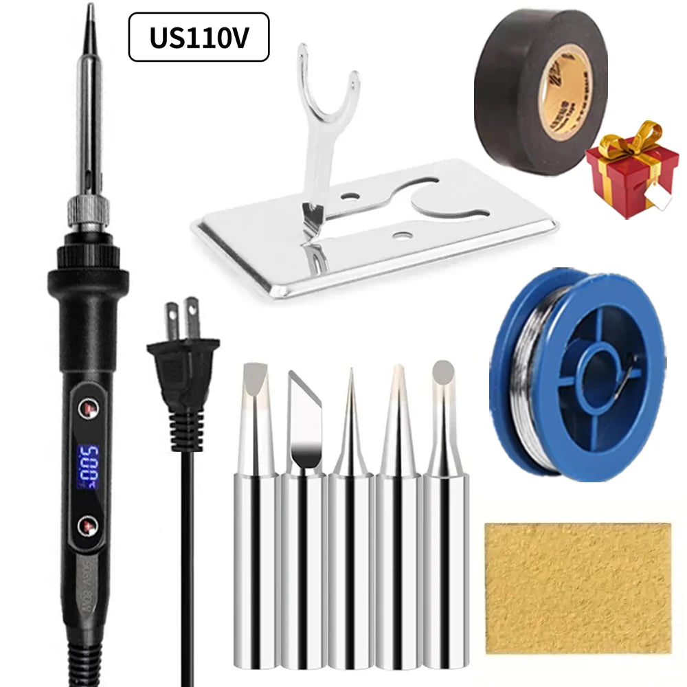 80W Electric Soldering Iron 16-IN-1 LCD Digital Display 180-500C Adjustable Replaceable Head Soldering Iron Tin Pen Welding Kit