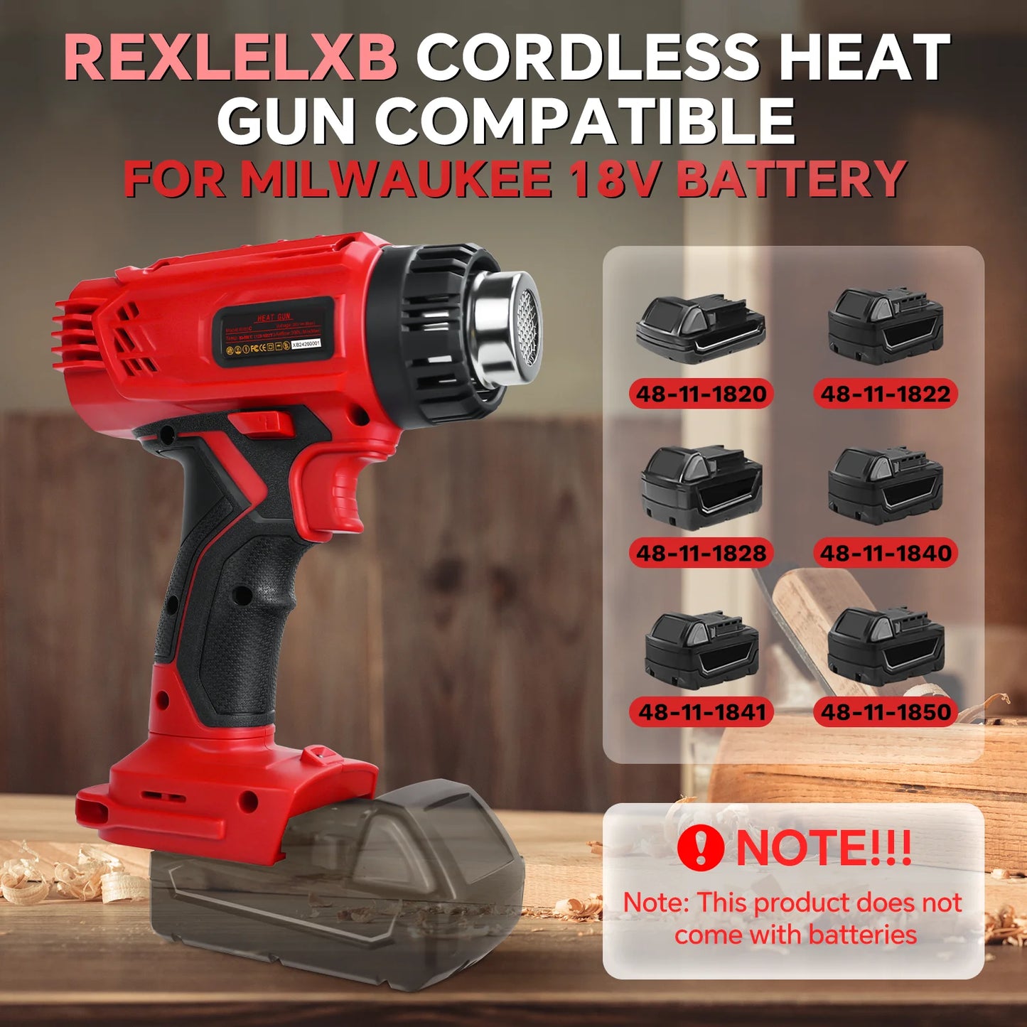 Cordless Heat Gun for Milwaukee 18v Battery 122℉ to 1022℉ Fast Heating Hot Air Gun with 4pcs Nozzles for Shrink Wrap(No Battery)