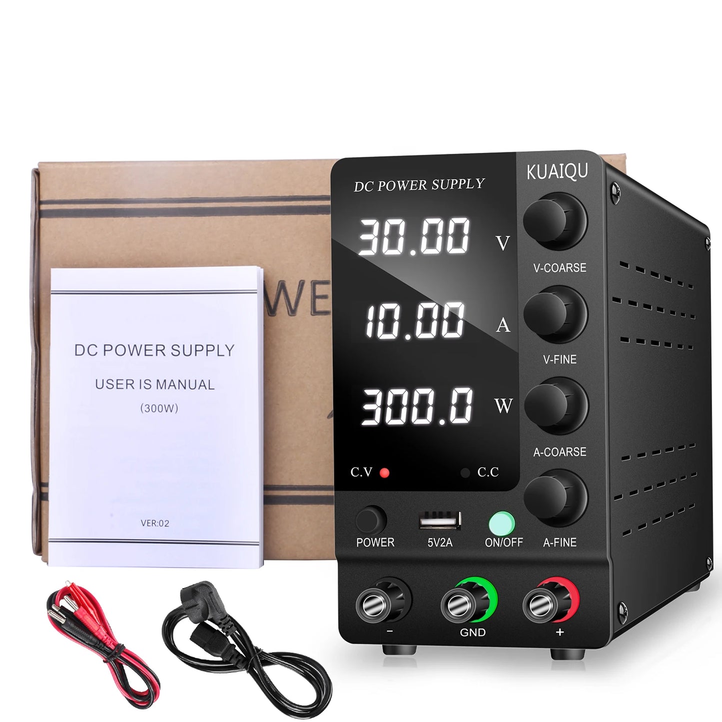 KUAIQU Adjustable Switching DC Power Supply 30V 10A 6A Lab Bench Power Supply 60V 5A 120V 3A Output Preset Current USB Interface