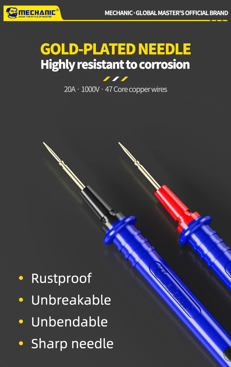 MECHANIC High-End Gold-Plated Universal Test Lead Digital Multimeter Leads Precision Needle Tip Double Insulation Soft Silicone