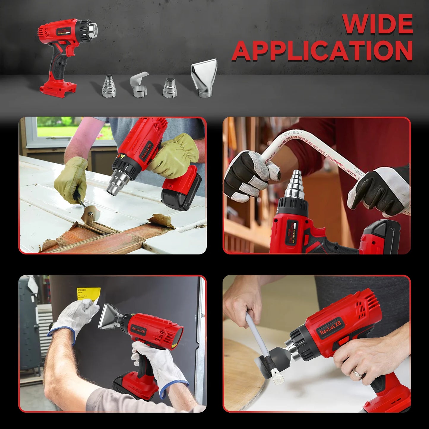Cordless Heat Gun for Milwaukee 18v Battery 122℉ to 1022℉ Fast Heating Hot Air Gun with 4pcs Nozzles for Shrink Wrap(No Battery)