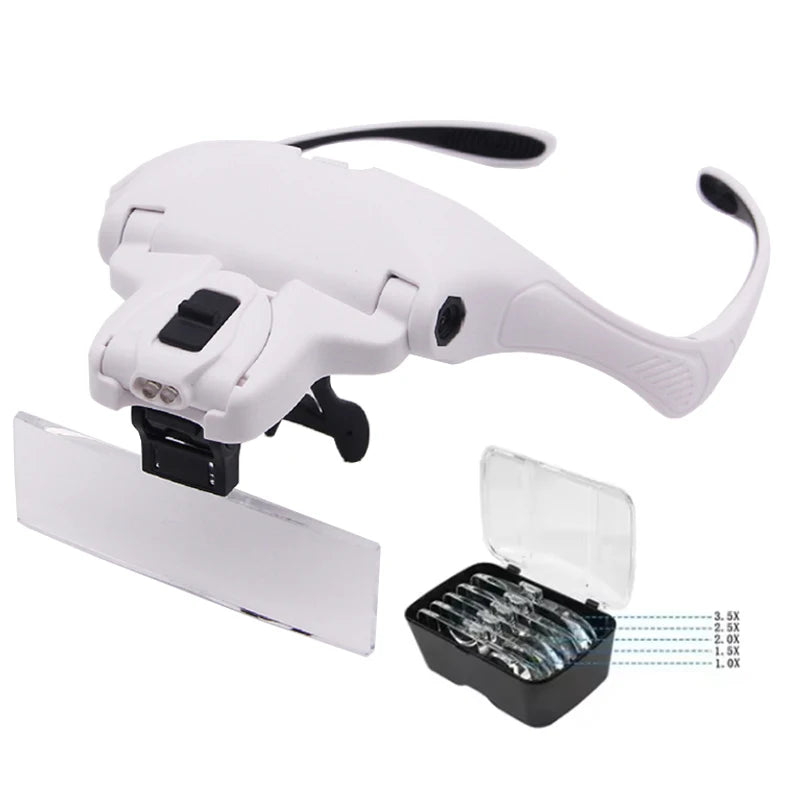 Hot Sell Magnifying Glass LED Light Head Loupe Jeweler Watch Bright Magnifier with 5 Lens