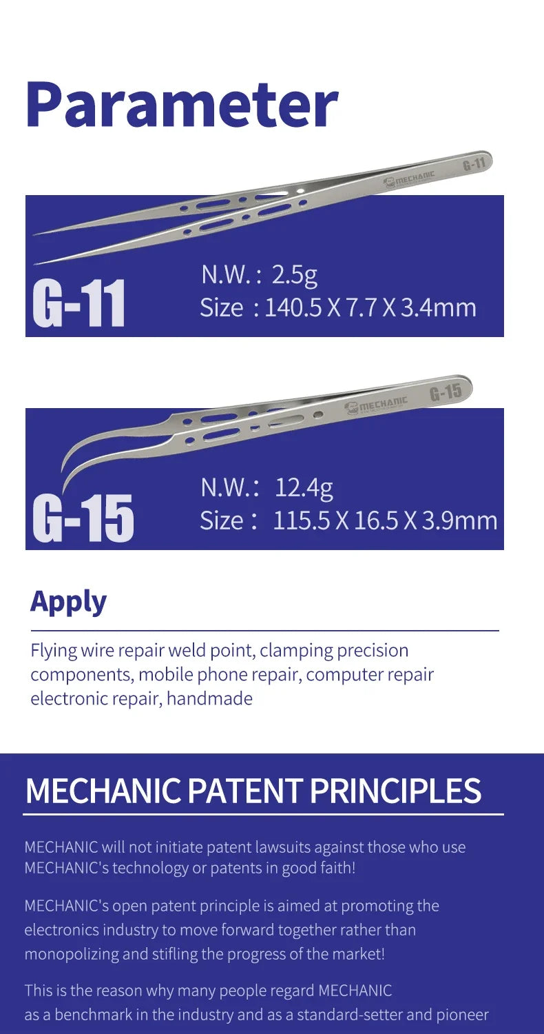 MECHANIC G-11/15 Anti-Magnetic Flying Wire Tweezers for Phone Repair Fine Tip Clip PCB iPhone Fingerprint Bypass Tool Precision