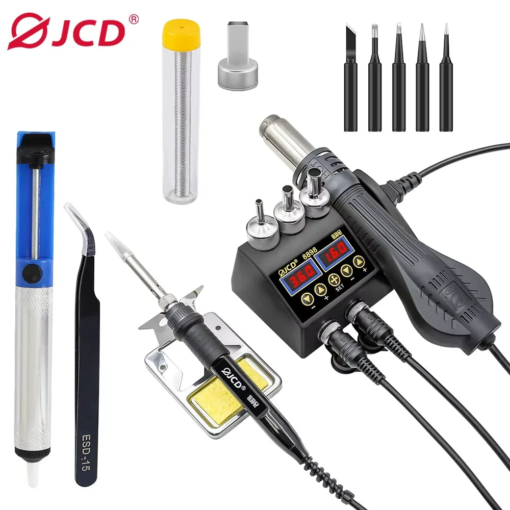 750W SMD Rework Soldering Station 2 in 1 Soldering Iron Hot Air Welding Station LCD Digital Display For BGA PCB IC Repair 8898