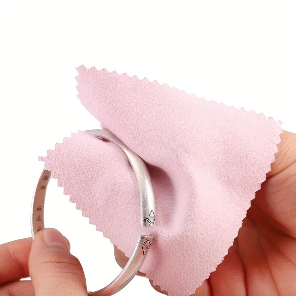 50pcs Pink Jewelry Polishing Cloth, Suitable for Gold, Silver, Mobile Phones, Glasses - Soft, Non Frosted Cleaning Cloth