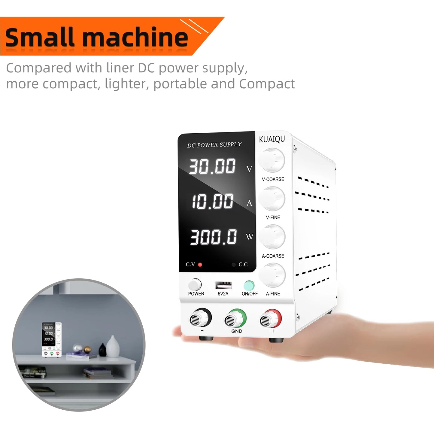 KUAIQU Adjustable Switching DC Power Supply 30V 10A 6A Lab Bench Power Supply 60V 5A 120V 3A Output Preset Current USB Interface