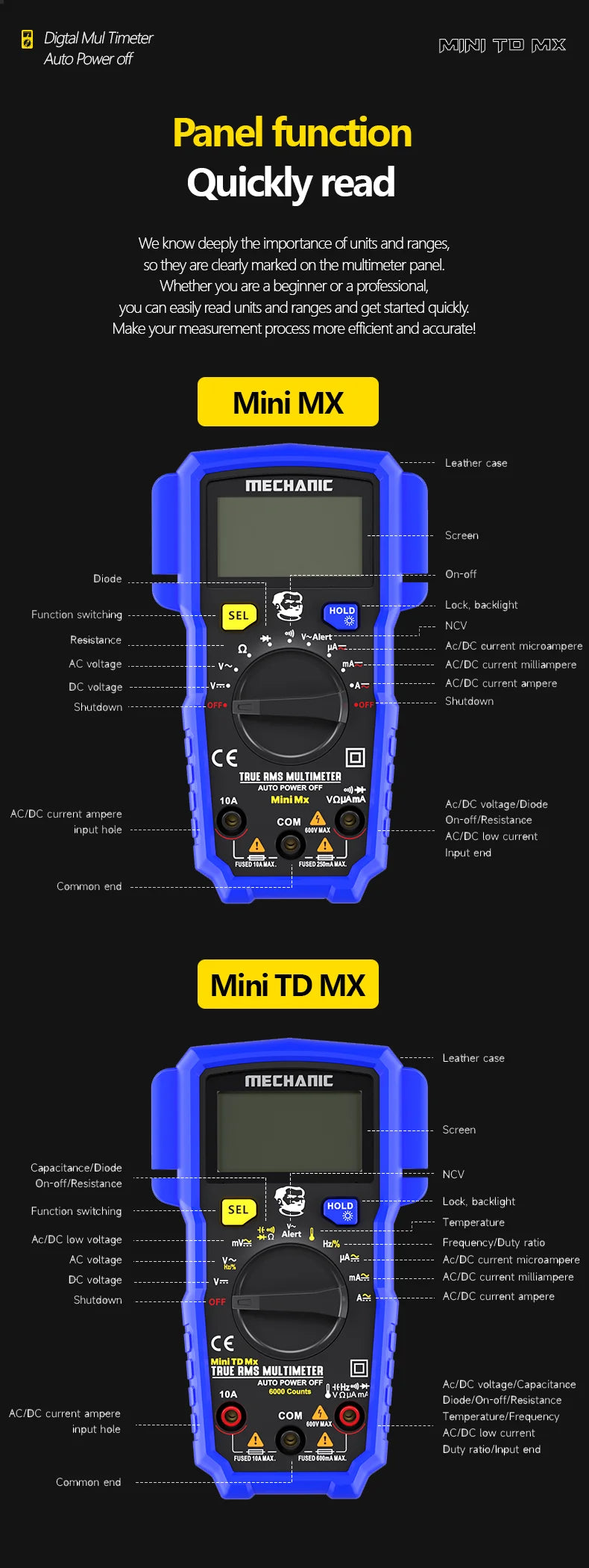 MECHANIC High-Precision Professional Digital Multimeter True RMS AC DC Voltage Capacitance Resistance Hz NCV Tester Current Tool