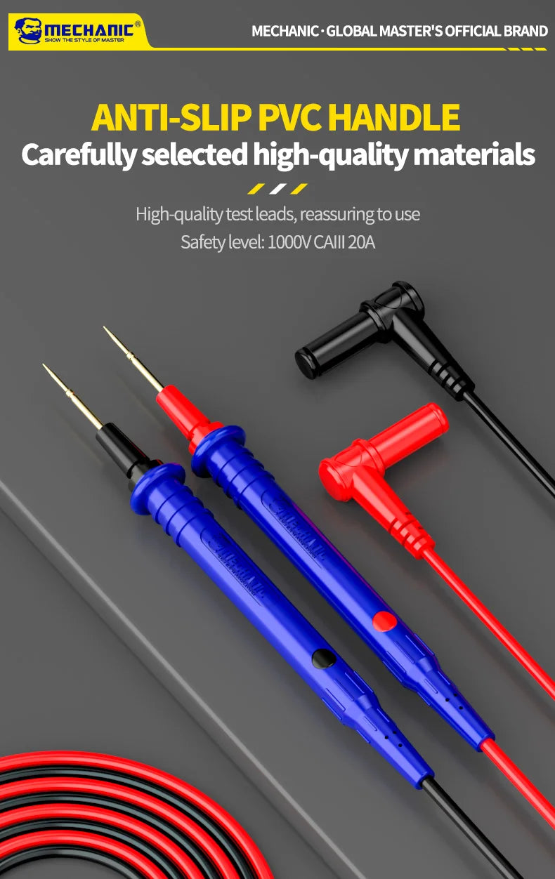 MECHANIC High-End Gold-Plated Universal Test Lead Digital Multimeter Leads Precision Needle Tip Double Insulation Soft Silicone