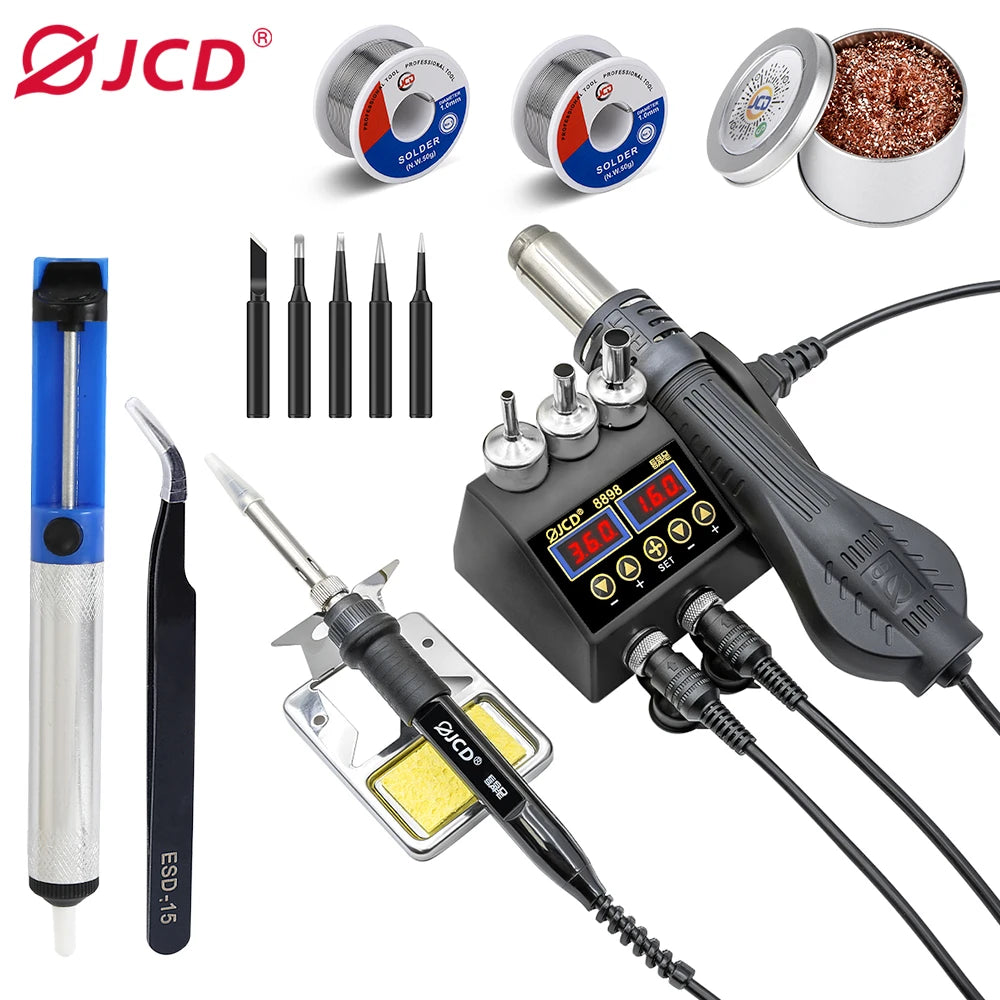 750W SMD Rework Soldering Station 2 in 1 Soldering Iron Hot Air Welding Station LCD Digital Display For BGA PCB IC Repair 8898