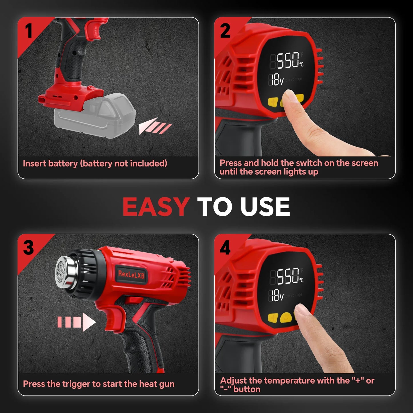 Cordless Heat Gun for Milwaukee 18v Battery 122℉ to 1022℉ Fast Heating Hot Air Gun with 4pcs Nozzles for Shrink Wrap(No Battery)