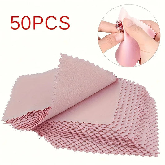 50pcs Pink Jewelry Polishing Cloth, Suitable for Gold, Silver, Mobile Phones, Glasses - Soft, Non Frosted Cleaning Cloth