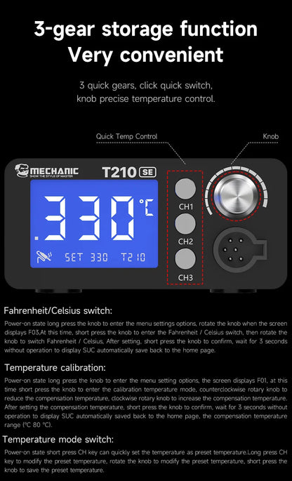 MECHANIC T210 SE Smart Soldering Station Digital Thermostatic Control Fast Heating for C210 Tips Soldering iron Tools