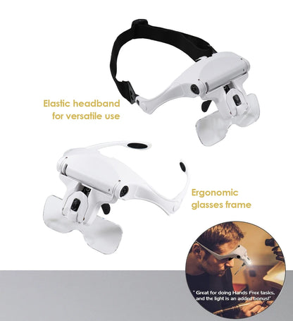 Hot Sell Magnifying Glass LED Light Head Loupe Jeweler Watch Bright Magnifier with 5 Lens