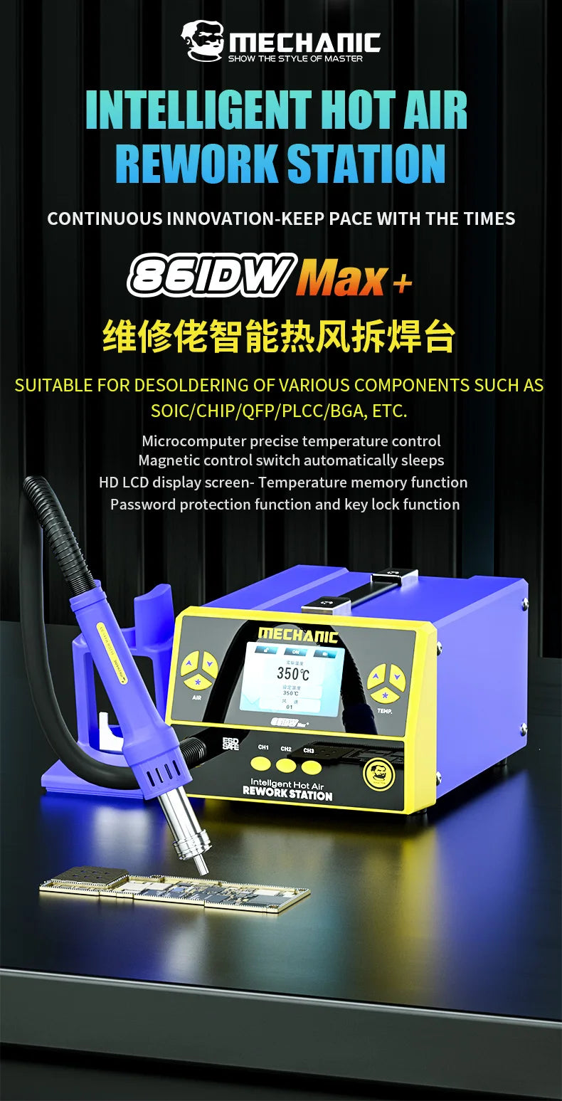 MECHANIC 861DW Max Smart Hot Air Gun Soldering Station With 4 Nozzles For Phone Motherboard PCB Welding Desoldering Repair Tools