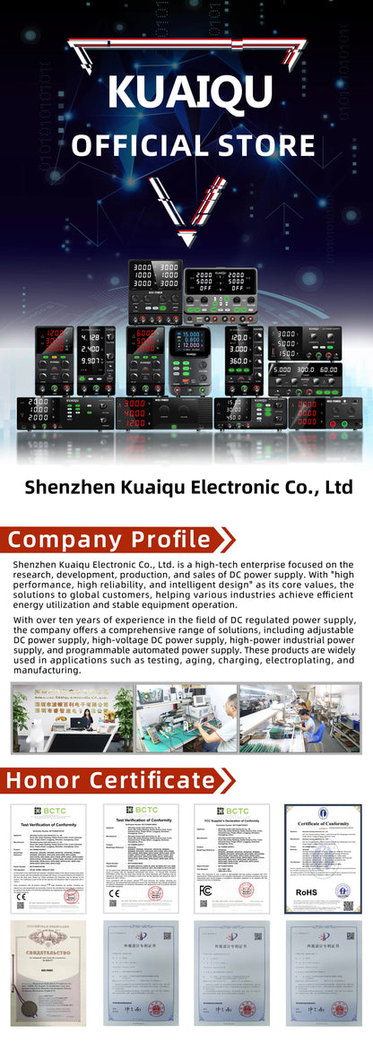 KUAIQU Adjustable Switching DC Power Supply 30V 10A 6A Lab Bench Power Supply 60V 5A 120V 3A Output Preset Current USB Interface
