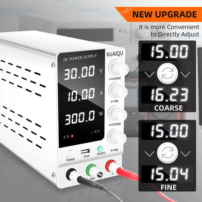 KUAIQU Adjustable Switching DC Power Supply 30V 10A 6A Lab Bench Power Supply 60V 5A 120V 3A Output Preset Current USB Interface