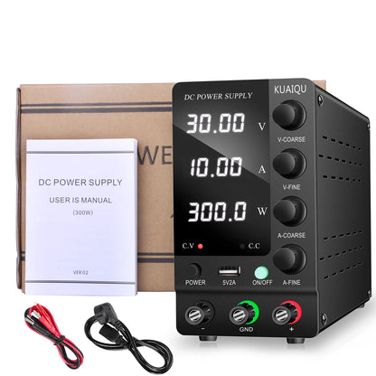 KUAIQU Adjustable Switching DC Power Supply 30V 10A 6A Lab Bench Power Supply 60V 5A 120V 3A Output Preset Current USB Interface