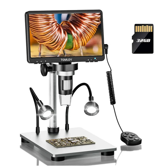 DM9 7" LCD Digital Microscope 1200X, 1080P Coin Microscope Magnifier 12MP Ultra-Precise Focusing Soldering Microscope