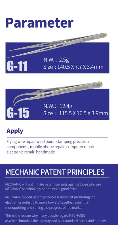 MECHANIC G-11/15 Anti-Magnetic Flying Wire Tweezers for Phone Repair Fine Tip Clip PCB iPhone Fingerprint Bypass Tool Precision