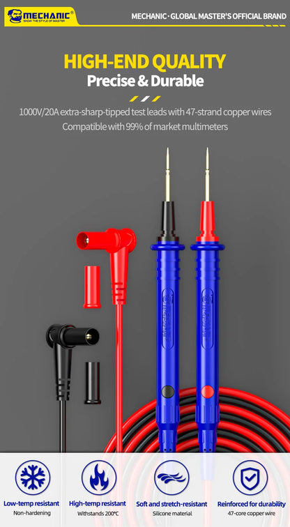 MECHANIC High-End Gold-Plated Universal Test Lead Digital Multimeter Leads Precision Needle Tip Double Insulation Soft Silicone